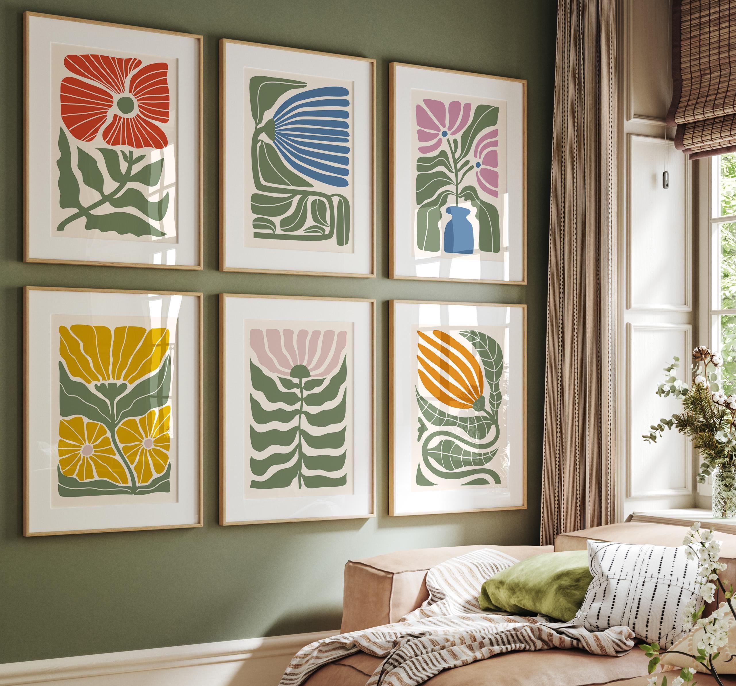 Meishe Art Poster vintage botanico piante verdi foglie pop vecchia illustrazione foglia retrò decorazione da parete 6 pezzi (20 cm x 30 cm