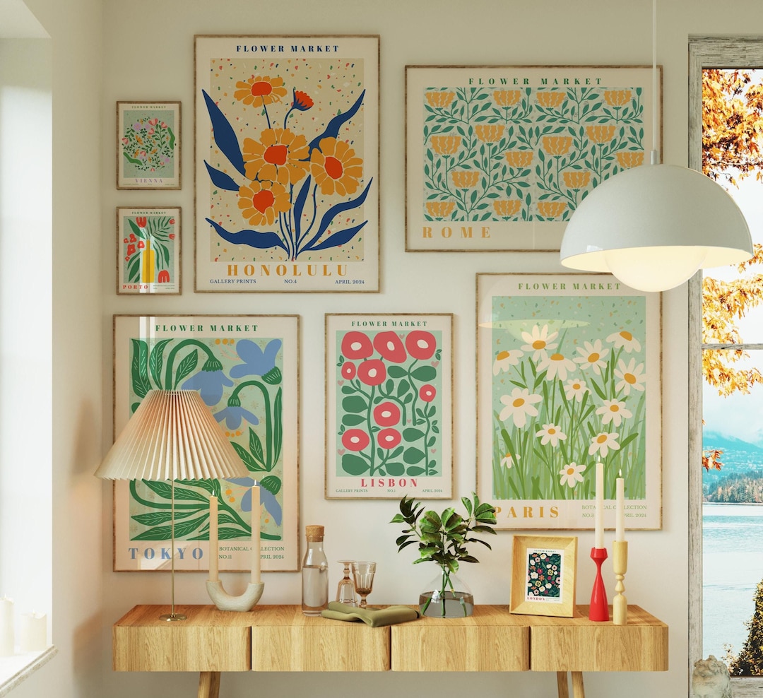 Flower Market Print Set of 16, Trendy Floral Posters, Custom Botanical ...