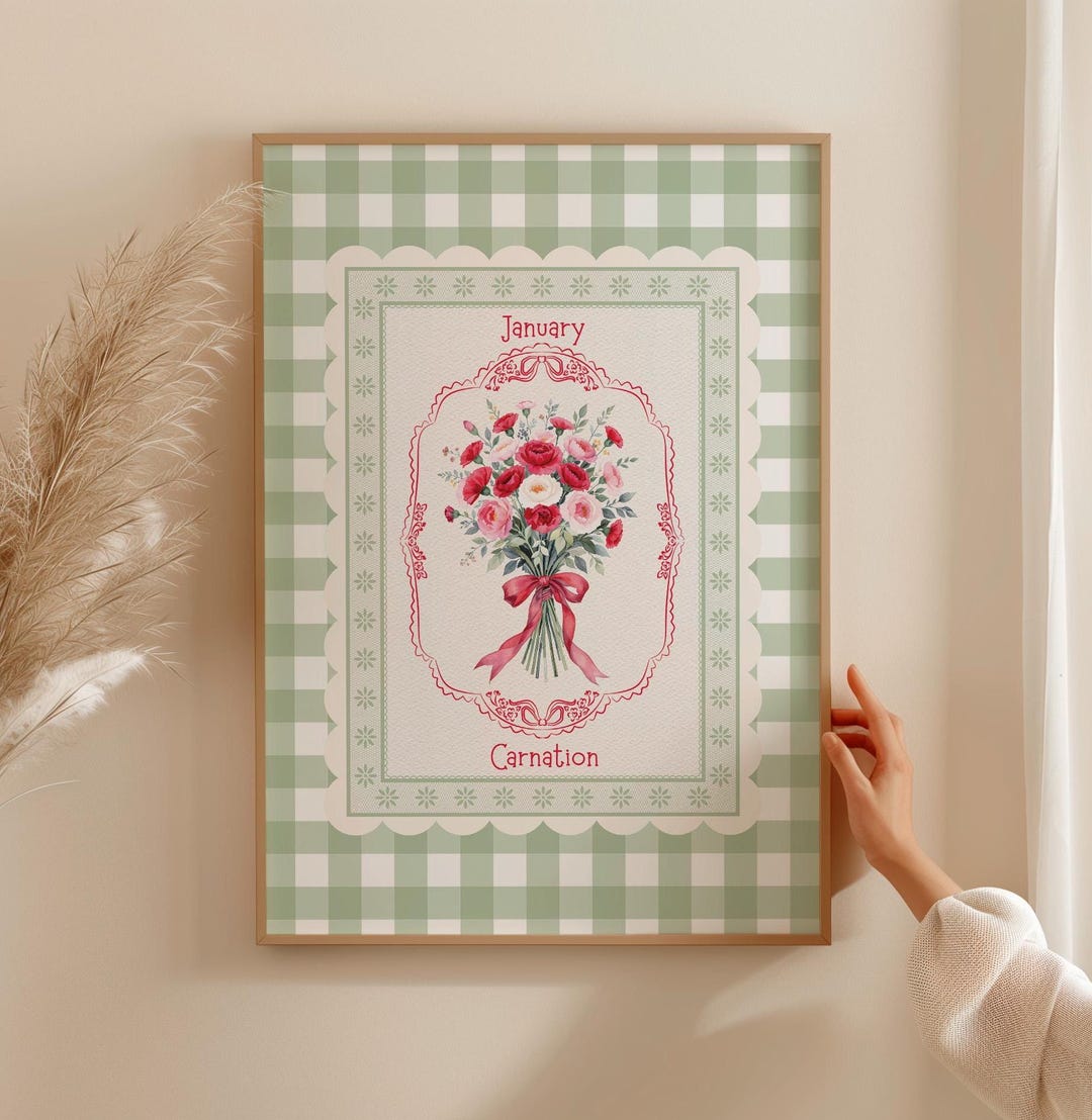 January Birth Flower Print: Carnation Botanical Art, Custom Birth Month ...