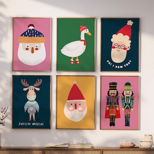 Set of 25 Christmas Wall Art Prints, Trendy Holiday Wall Decor, Colorful Xmas Wall Art, Vintage Winter Print, Digital Download