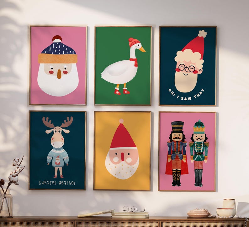 Set of 25 Christmas Wall Art Prints, Trendy Holiday Wall Decor, Colorful Xmas Wall Art, Vintage Winter Print, Digital Download