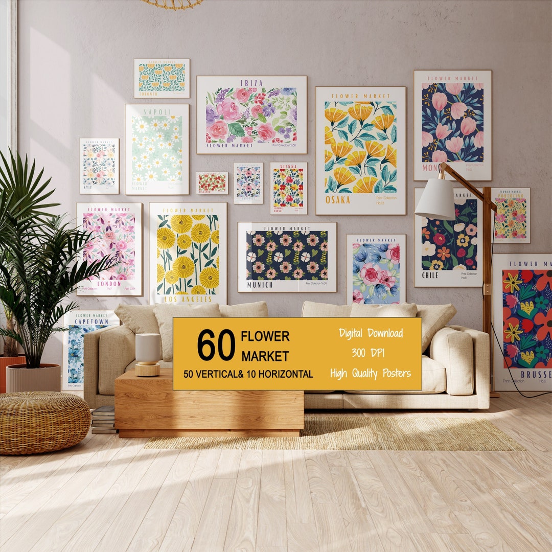 Flower Market Set of 60 Digital Prints Download, Botanical Wall Art ...