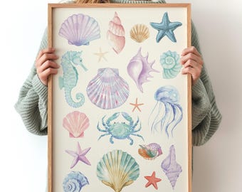 Decorazione murale con conchiglia e cowgirl costiera, arredamento per dormitorio preppy, stampa estiva Coquette, download digitale