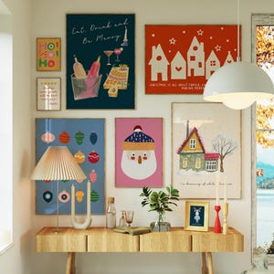 Set of 25 Christmas Wall Art Prints, Trendy Holiday Wall Decor, Colorful Xmas Wall Art, Vintage Winter Print, Digital Download