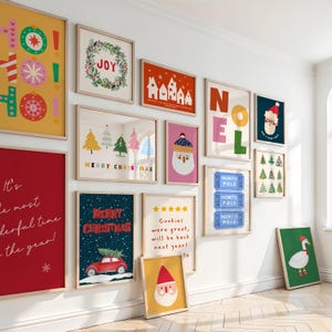 Set of 25 Christmas Wall Art Prints, Trendy Holiday Wall Decor, Colorful Xmas Wall Art, Vintage Winter Print, Digital Download