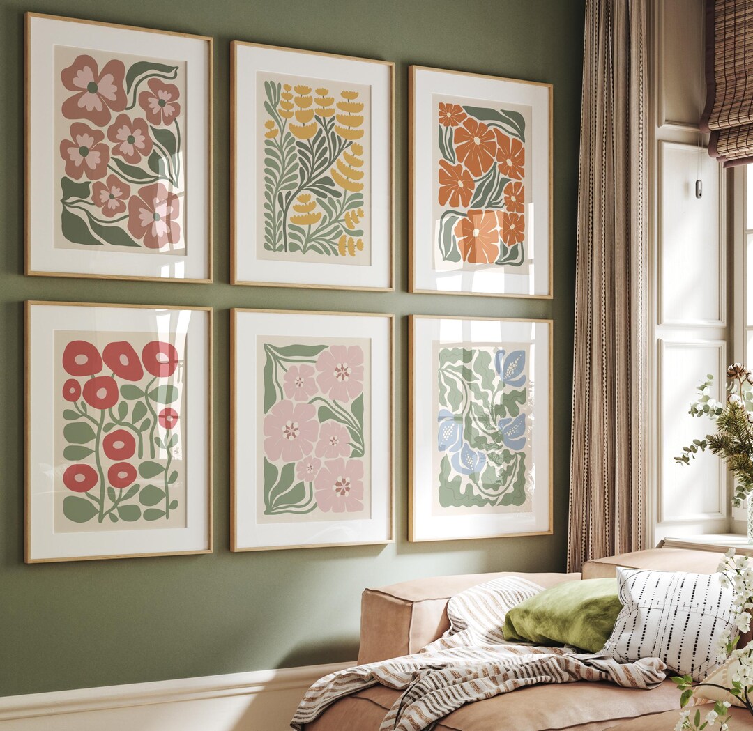 Boho Abstract Flowers Print Set of 6, Botanical Vintage Art Print ...
