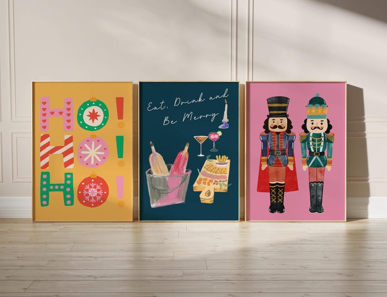 Set of 25 Christmas Wall Art Prints, Trendy Holiday Wall Decor, Colorful Xmas Wall Art, Vintage Winter Print, Digital Download