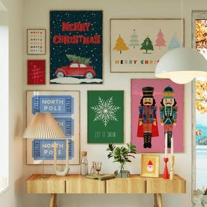 Set of 25 Christmas Wall Art Prints, Trendy Holiday Wall Decor, Colorful Xmas Wall Art, Vintage Winter Print, Digital Download