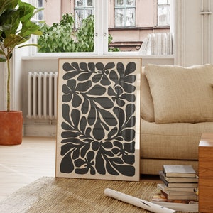 Beige Black Abstract Botanical Set of 6, Neutral Printable Art, Floral Illustration Botanical Poster, Bohemian Flower Market Wall Decor