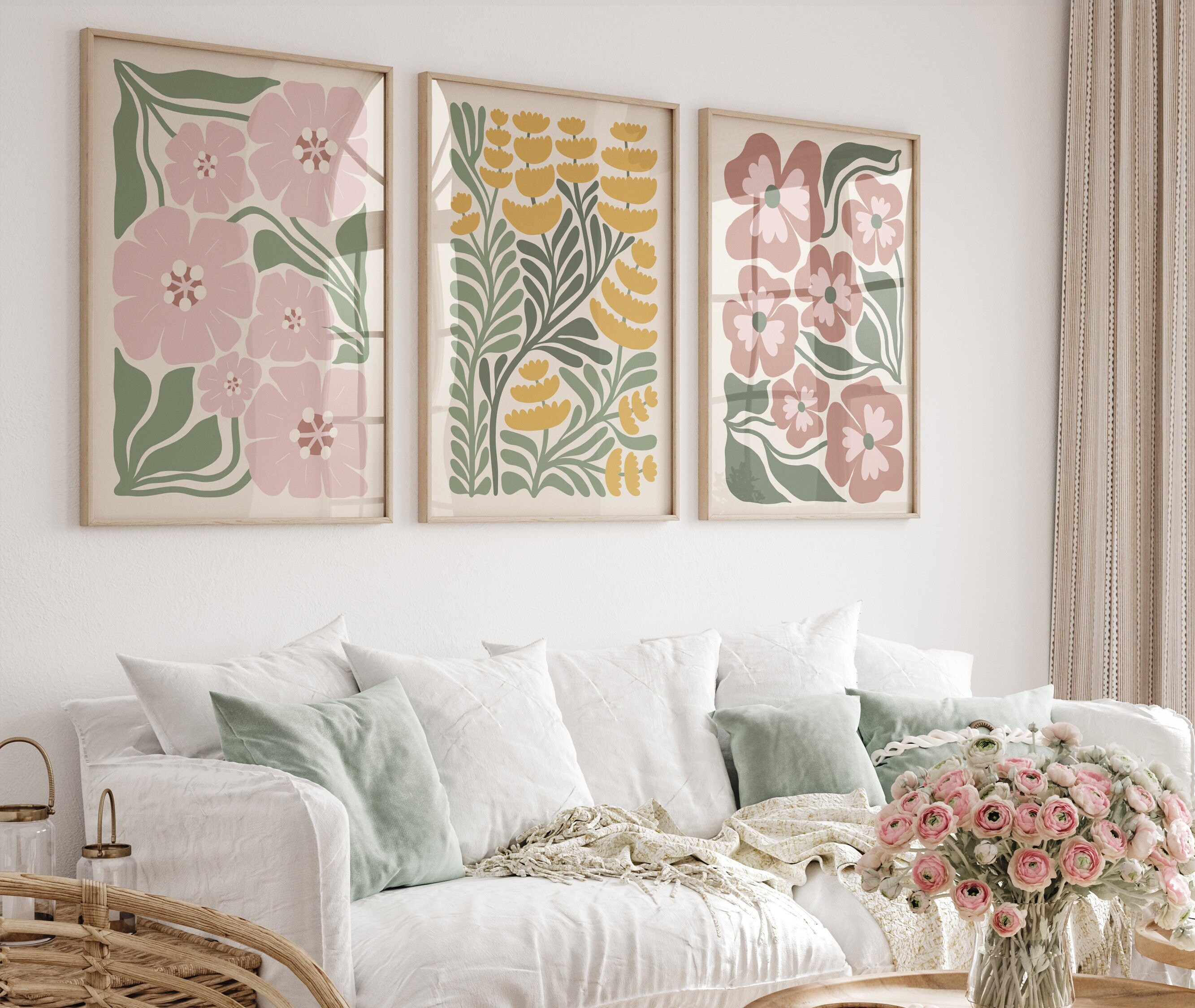 Boho Abstract Flowers Print Set of 6, Botanical Vintage Art Print ...