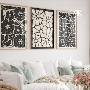 Beige Black Abstract Botanical Set of 6, Neutral Printable Art, Floral Illustration Botanical Poster, Bohemian Flower Market Wall Decor
