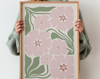 Light Pink and Green Boho Abstract Flower Print, Botanical Vintage Art, Terracotta Print, Flower Market Poster, Vintage Flower Wall Art