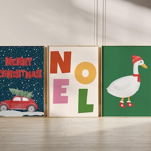 Set of 25 Christmas Wall Art Prints, Trendy Holiday Wall Decor, Colorful Xmas Wall Art, Vintage Winter Print, Digital Download