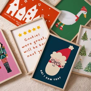 Set of 25 Christmas Wall Art Prints, Trendy Holiday Wall Decor, Colorful Xmas Art, Vintage Winter Print, Dorm Room Art, Digital Download