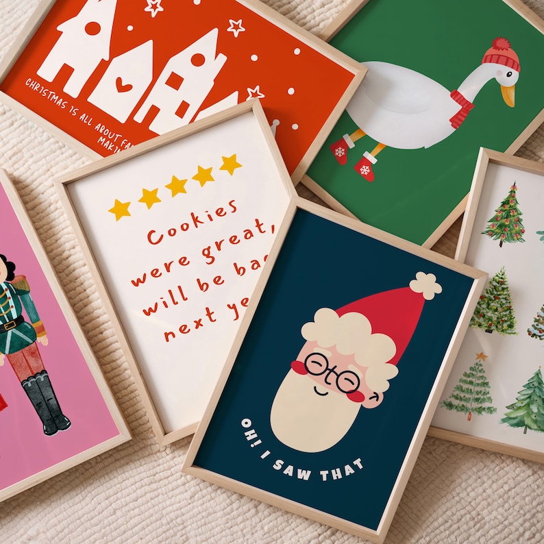 Set of 25 Christmas Wall Art Prints, Trendy Holiday Wall Decor, Colorful Xmas Art, Vintage Winter Print, Dorm Room Art, Digital Download
