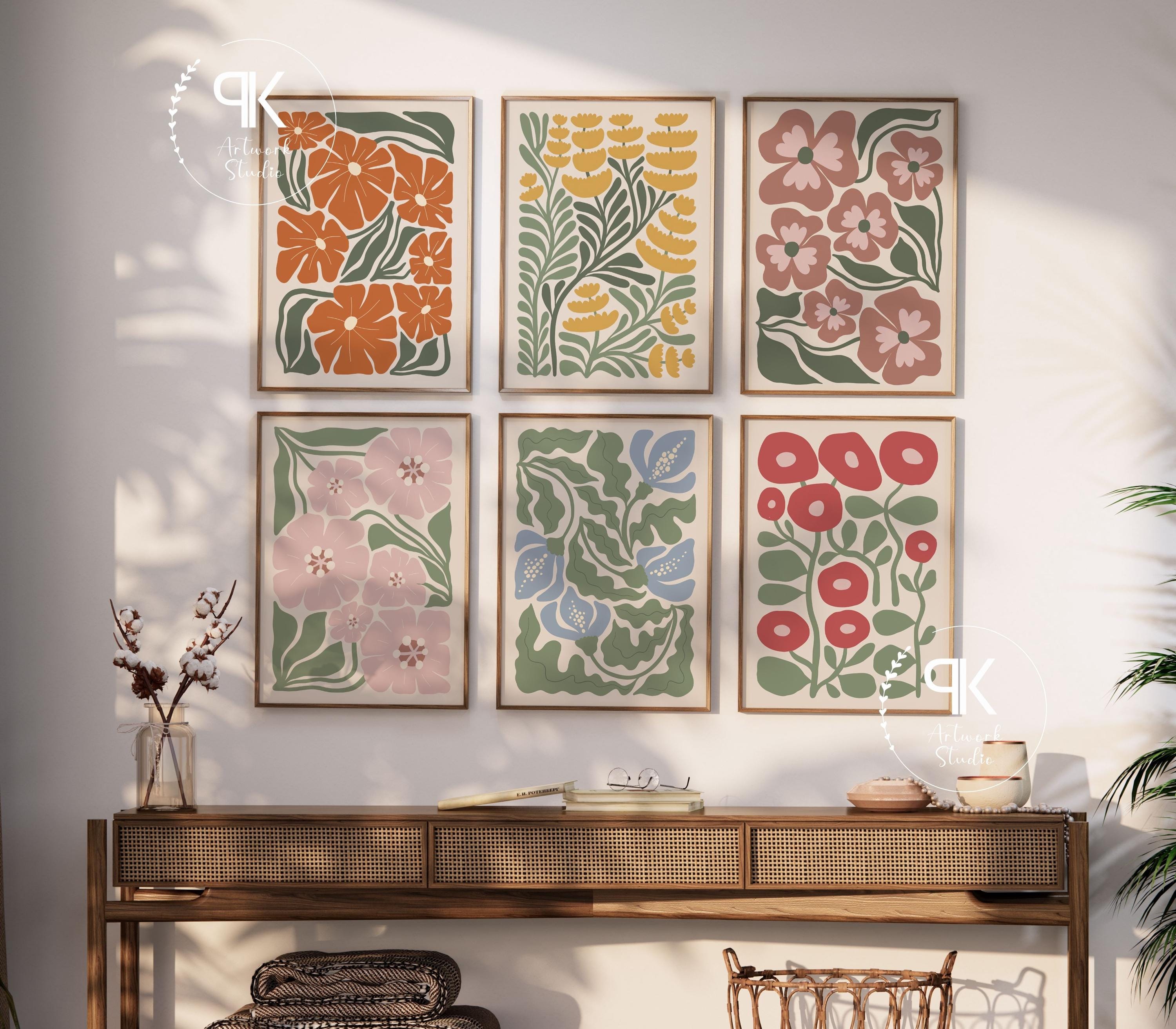 Boho Abstract Flowers Print Set of 6, Botanical Vintage Art Print ...