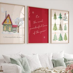 Set of 25 Christmas Wall Art Prints, Trendy Holiday Wall Decor, Colorful Xmas Wall Art, Vintage Winter Print, Digital Download