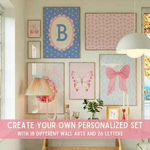 Personalized Blue and Pink Preppy Set, Custom Nursery Prints, Printable Baby Gift, Trendy Letter Sign, Kids Room Wall Art, Girls Dorm Decor
