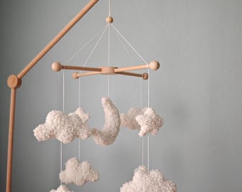 Boucle Baby Mobile: Celestial Moon, Cloud & Star Nursery Decor
