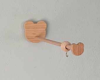 Wooden Bear Mobile Arm Wall Hanger: Natural Baby Nursery Decor