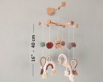 Bear Head Wall Hanger Mobile Set, Adjustable Mobile Holder Set, Natural Baby Gift,