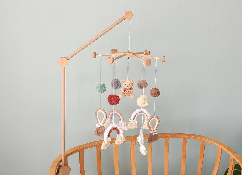Baby Crib Mobile Hanger Set, Baby Mobile Crib Holder para Nursery, Baby Crib Mobile Arm Made of Natural Wood, Natural Baby Gift, imagen 1