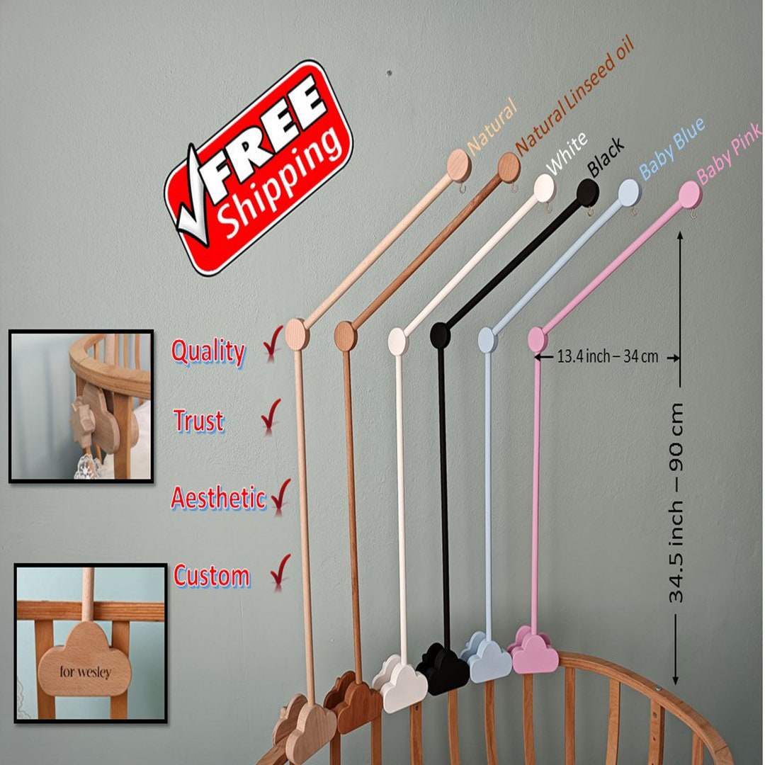 Baby Crib Mobile Hanger, Baby Crib Mobile Arm Made of Natural Wood