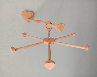 New design customizable heart baby mobile wall hanger and arm set, Eco Natural Baby Mobile Holder and Arms, Wooden Mobile Arm and Wall ,