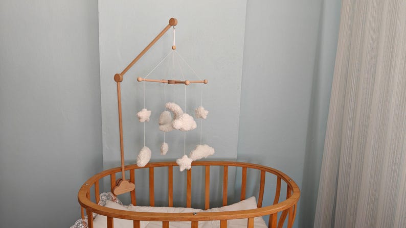 Boucle Baby Mobile: Celestial Moon, Cloud & Star Nursery Decor Natural
