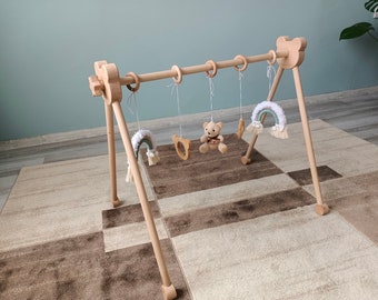 Handmade Natural Wood Baby Play Gym: Activity Center, Newborn Gift