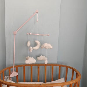 Boucle Baby Mobile: Celestial Moon, Cloud & Star Nursery Decor Rose