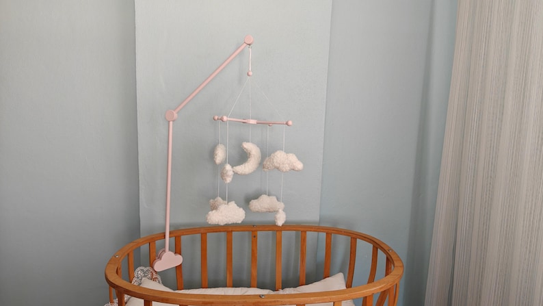 Boucle Baby Mobile: Celestial Moon, Cloud & Star Nursery Decor Rose