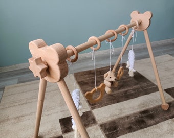 Handmade Wooden Baby Play Gym: Natural Newborn Activity Center