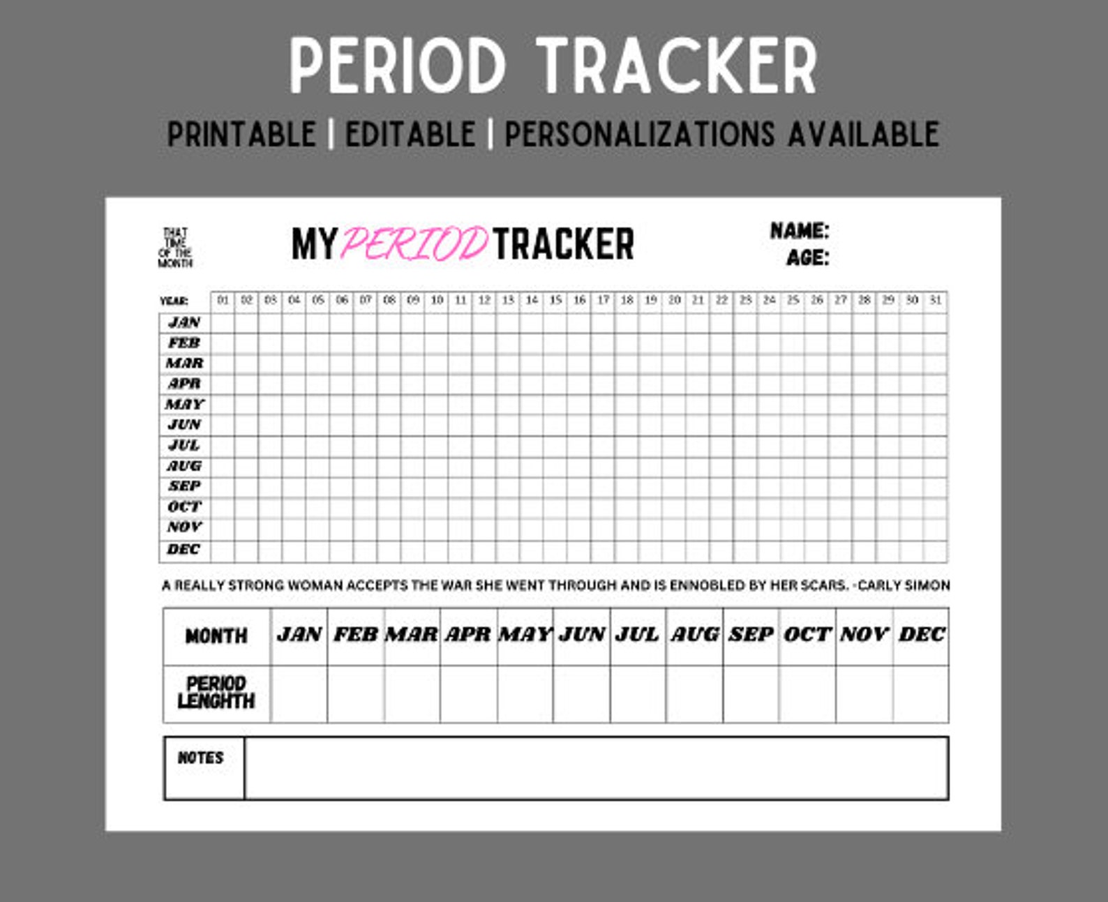 Digital Period Tracker Printable Period Tracker My Period Tracker PDF