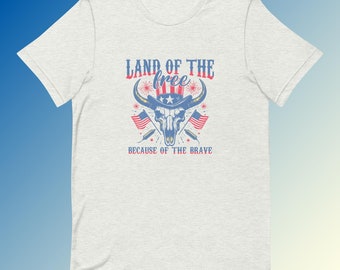 Land of the Free Because of the Brave T-Shirt - Soft Cotton Patriotic Design Comfortable Fit