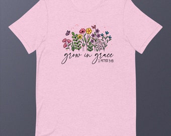 Grow in Grace Floral Tee - Ring-Spun Cotton Shirt