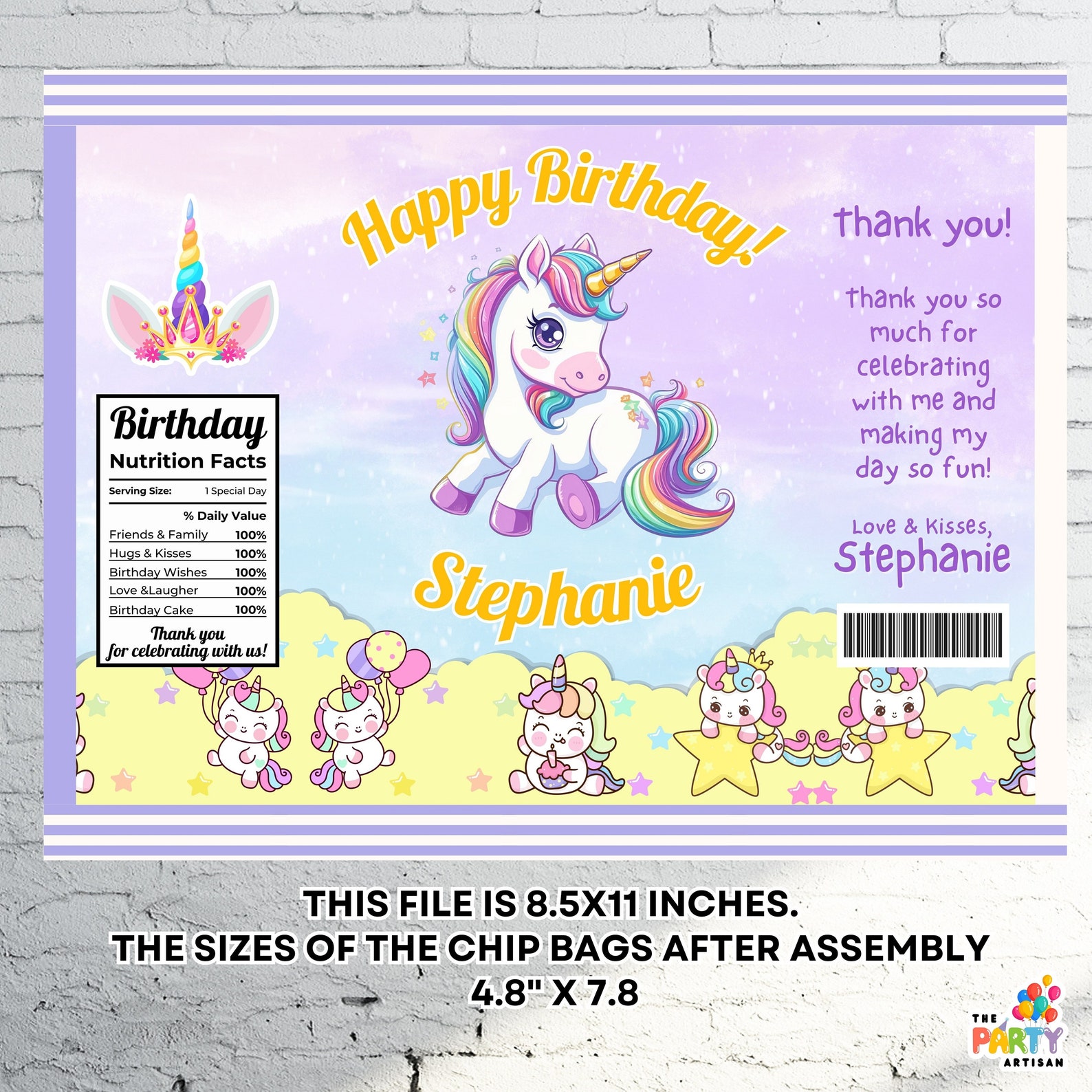 Printable Rainbow Unicorn Chip Bag Template DIY Party Favor Wrapper ...