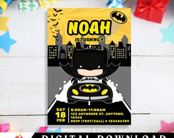 Bat Superhero Birthday Invitation: Comic Book Canva Template (Digital Download)