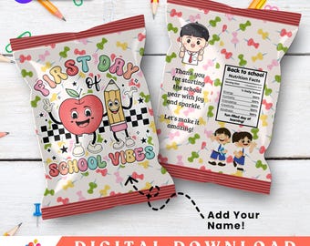 Back to School Chip Bag Wrapper | First Day of School Snack Bags for Students | Printable Classroom Favor Bags | DIY Gift | Digital Download