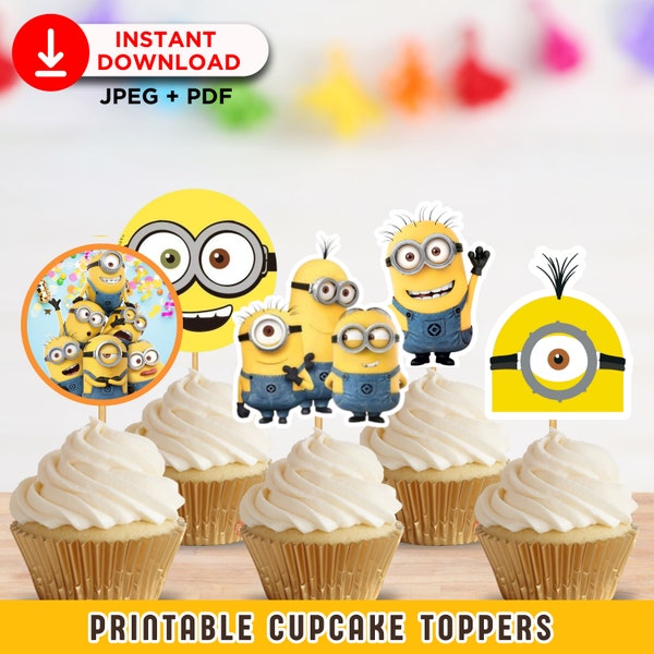 Printable Minions Cupcake Topper - Despicable Me Party Decor, Kids Cake Decoration, Instant Download