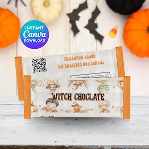 DIY Halloween Chocolate Bar Wrapper, 1.55 oz Candy Bar Favor, Printable Trick or Treat Party Supplies