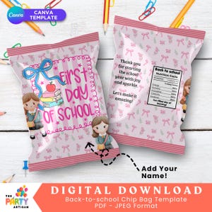 Back to School Chip Bag Wrapper | First Day of School Snack Bags for Students | Printable Classroom Favor Bags | DIY Gift | Digital Download