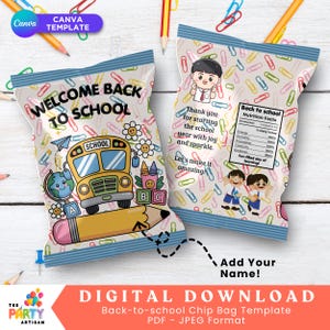 Back to School Chip Bag Wrapper | First Day of School Snack Bags for Students | Printable Classroom Favor Bags | DIY Gift | Digital Download