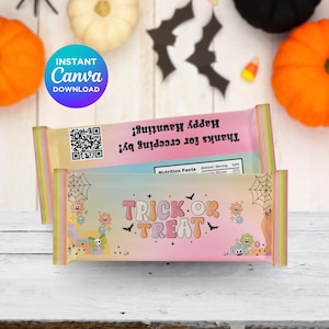 Halloween Chocolate Bar Wrapper, 1.55oz Candy Bar Cover, Kids Trick or Treat Party Favor, Printable Halloween Wrapper