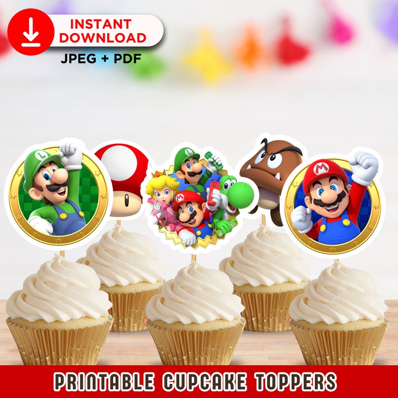 Printable Super Mario Cupcake Topper, Nintendo Birthday Party Decor ...