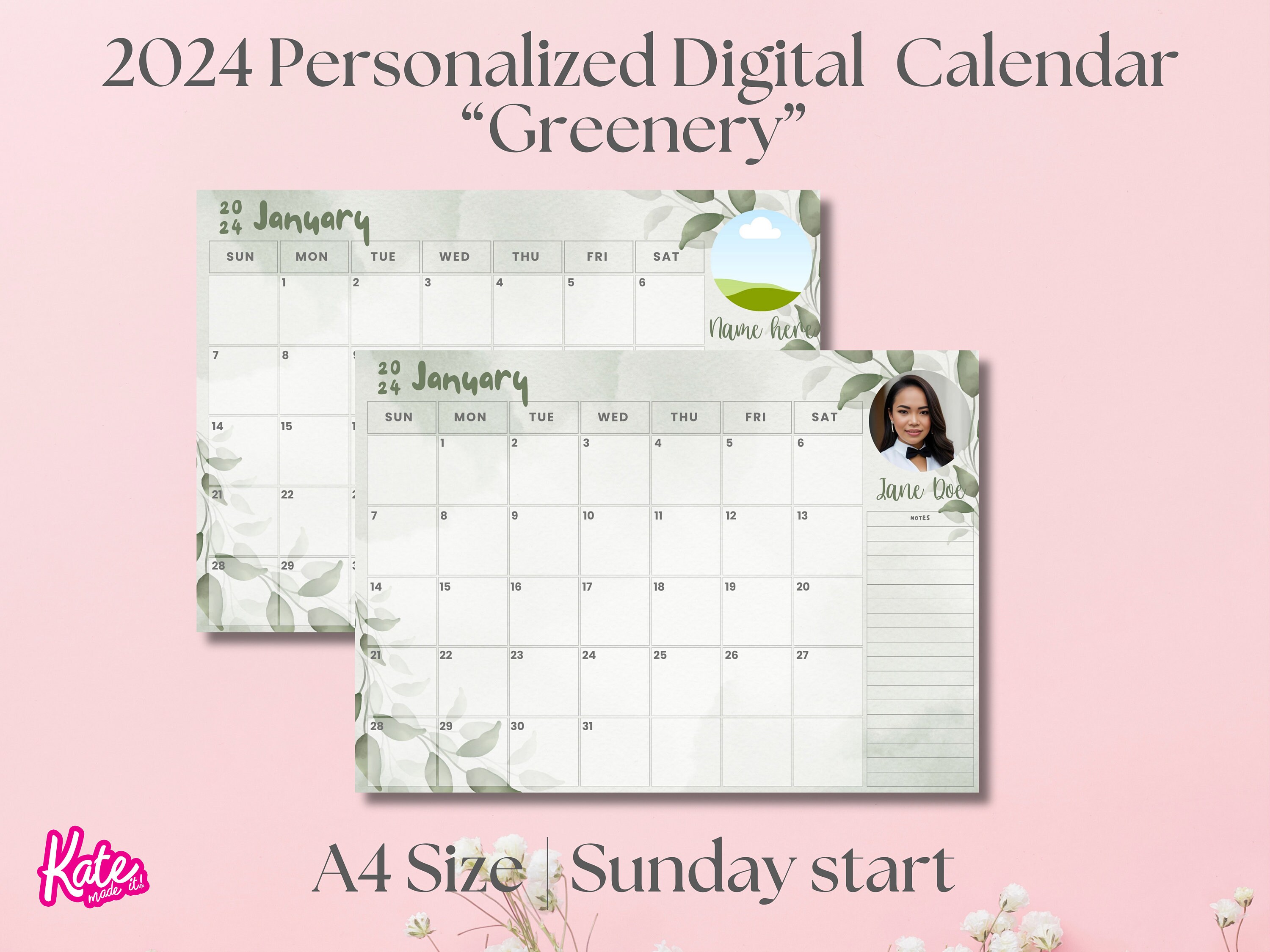 2024 Personalized Greenery Calendar 2024 Monthly Planner Landscape