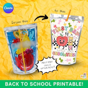 Back to School Juice Tags, Printable Drink Labels for Students & Teachers, First Day of School Favors, PreK–6th Grade, Digital File