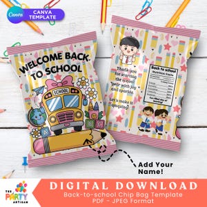 Back to School Chip Bag Wrapper | First Day of School Snack Bags for Students | Printable Classroom Favor Bags | DIY Gift | Digital Download