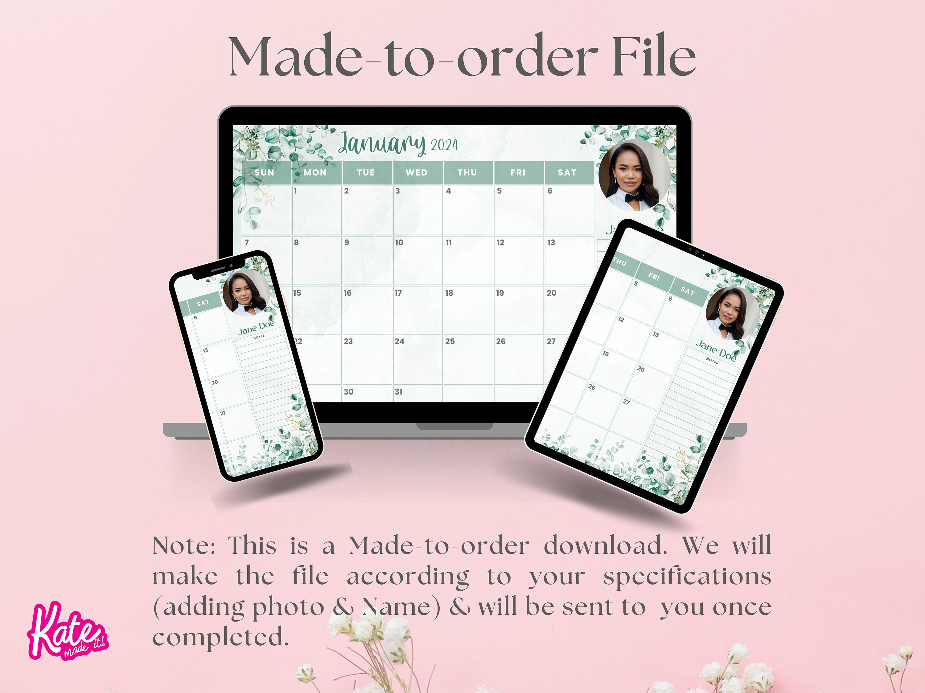 2024 Personalized Eucalytus Calendar 2024 Monthly Planner Landscape