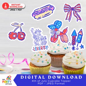 Red White and Two Cupcake Toppers | 4th of July Second Birthday Party Decor | Patriotic Toddler Cake Picks | Digital Download